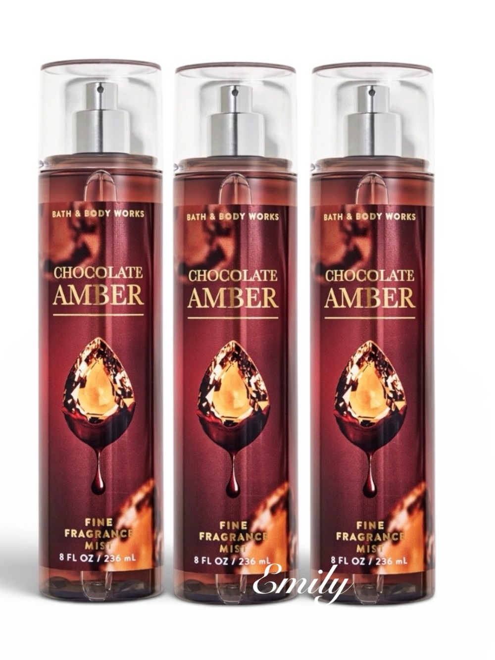 Bath & Body Works CHOCOLATE AMBER 8 fl oz Fine Fragrance Mist Bundle Set 3X